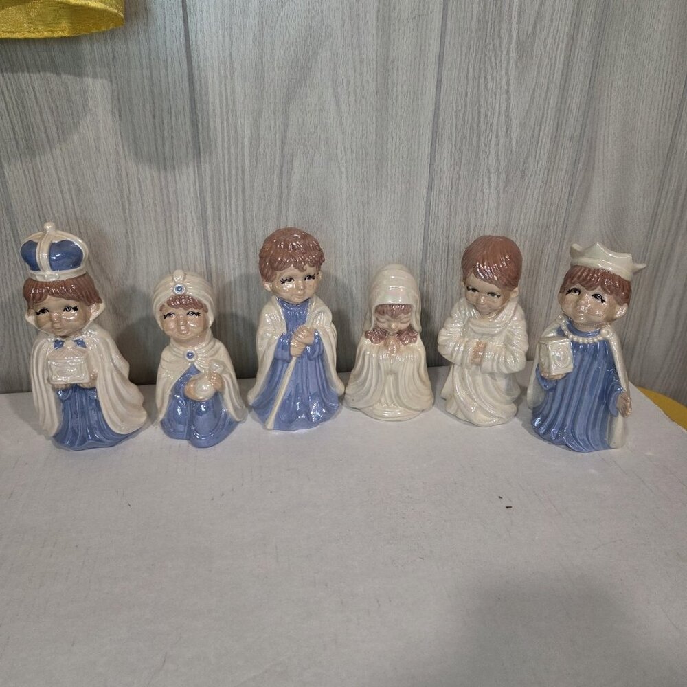 Arnel's Vintage Christmas Nativity Set Ceramic Lot of 8 Hand Glazed 1975